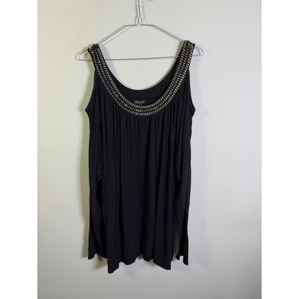 City Chic Womens Cold Shoulder Top Chain Neck Detail Black XL